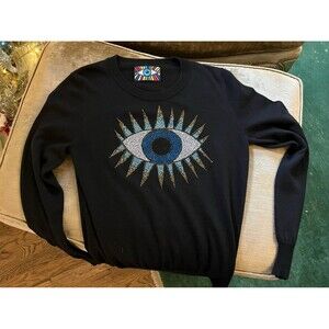 Libertine Cashmere & Silk Evil Eye Rhinestone Sweater Top Shirt M
